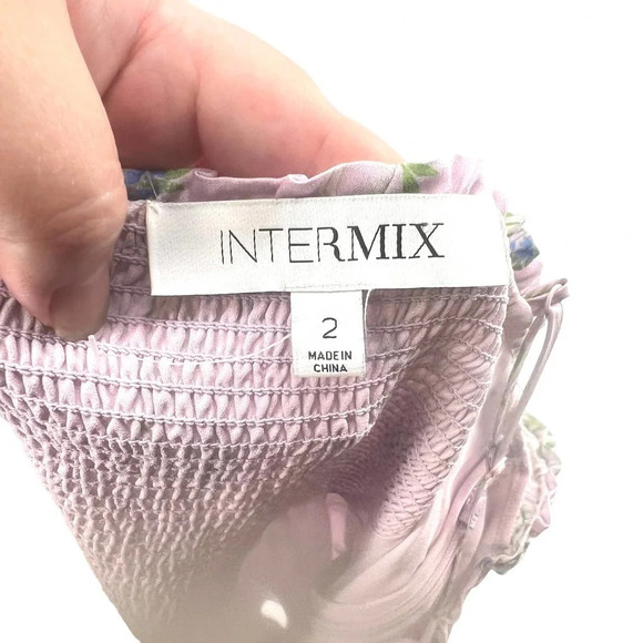 INTERMIX‎ Lily Floral Mini Dress Purple Off the Shoulder Size 2 - Picture 9 of 11